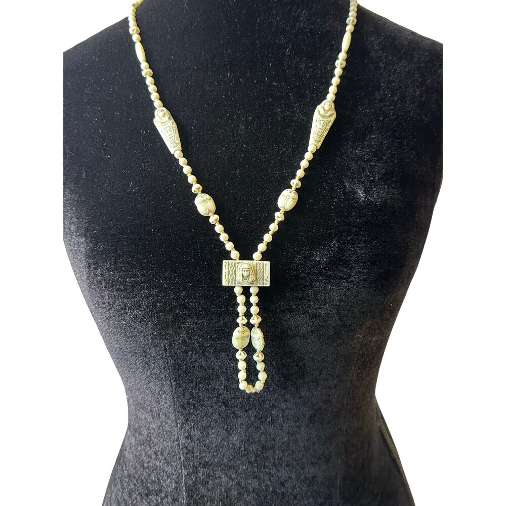 Vintage Max Neiger–Style Uranium Glass Egyptian Revival Necklace - Picture 2 of 7